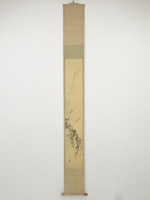 須磨対水筆　秋草図　肉筆絹本掛軸（共箱）